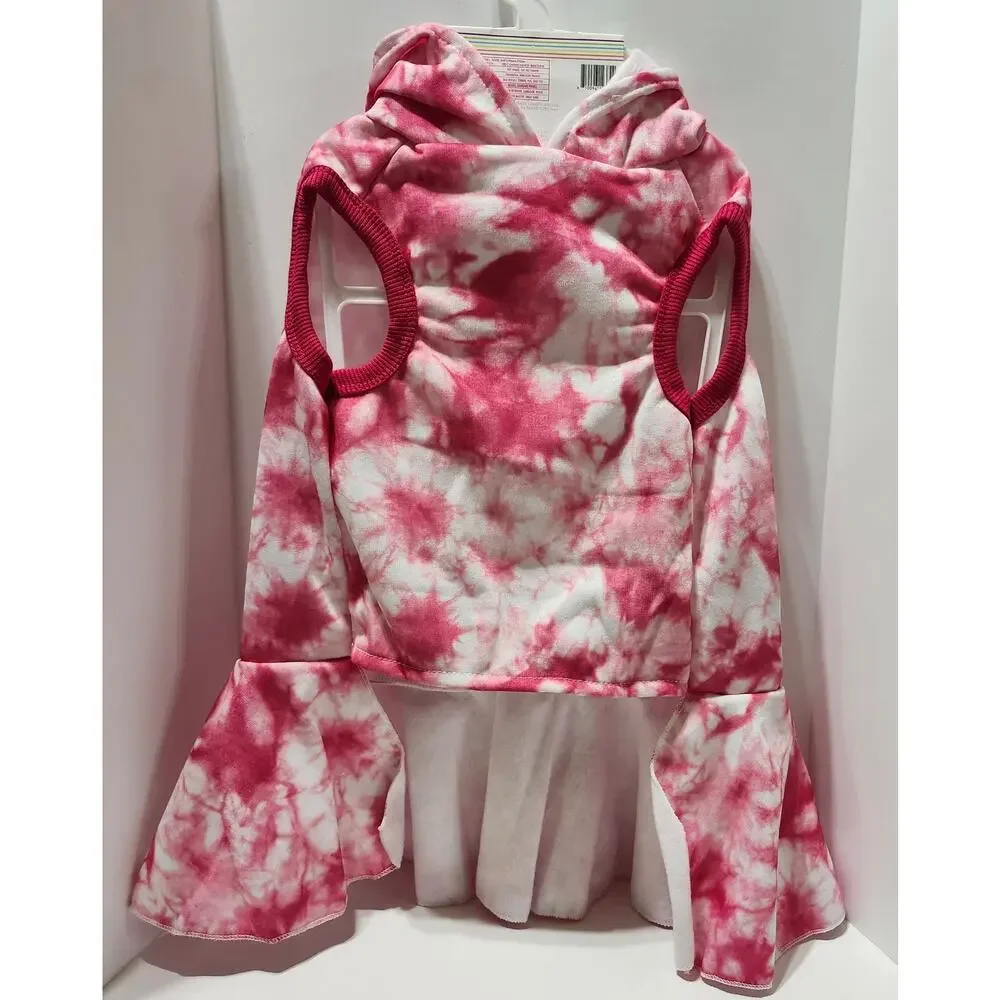 Justice Pet Hoodie Dress Size M Pink Tie Dye Smiley Ruffle NWT